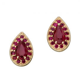  Teardrop Stud Earrings With Ruby In Yellow Gold